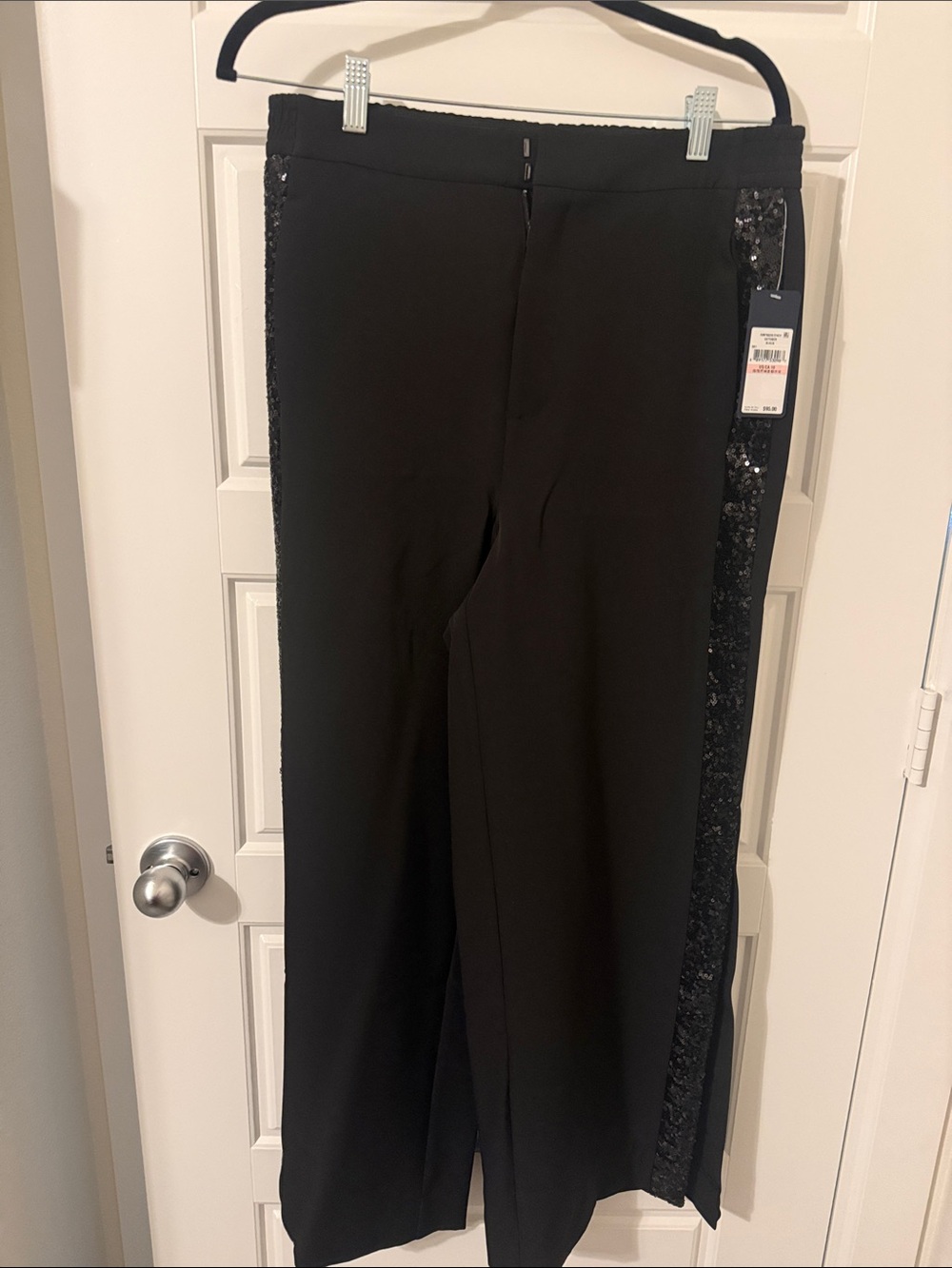 Rachel Zoe Black Wide-Leg Pants with Sequin Side Stripe with Slits
